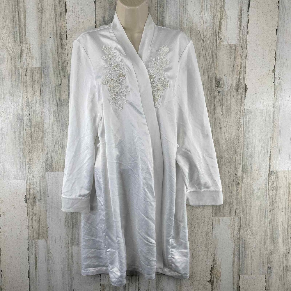 Linea Donatello Satin Robe L/XL White Polyester Open Applique Sequined BRIDE - Picture 3 of 12